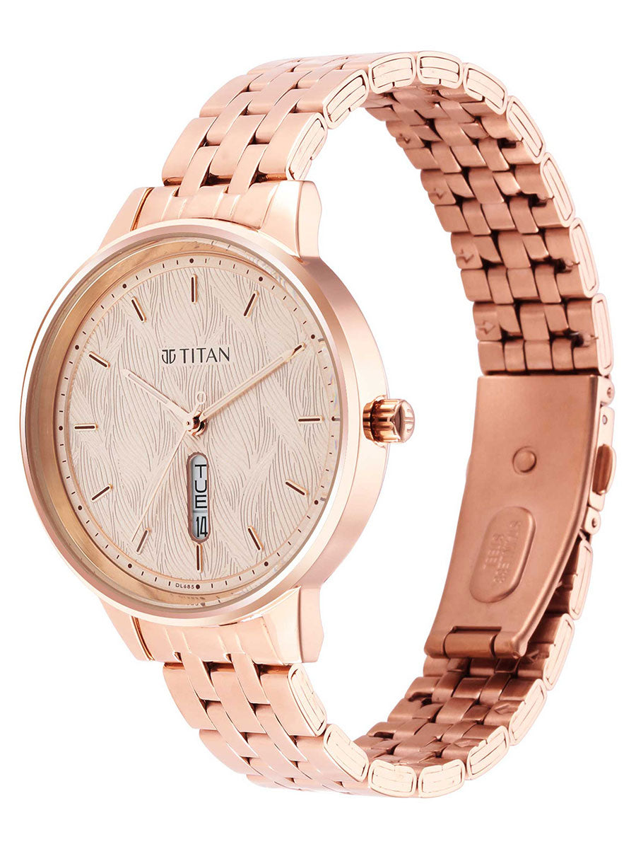 Titan Workwear Rose Gold Dial Red Stainless Steel Strap Watch 2648WM01