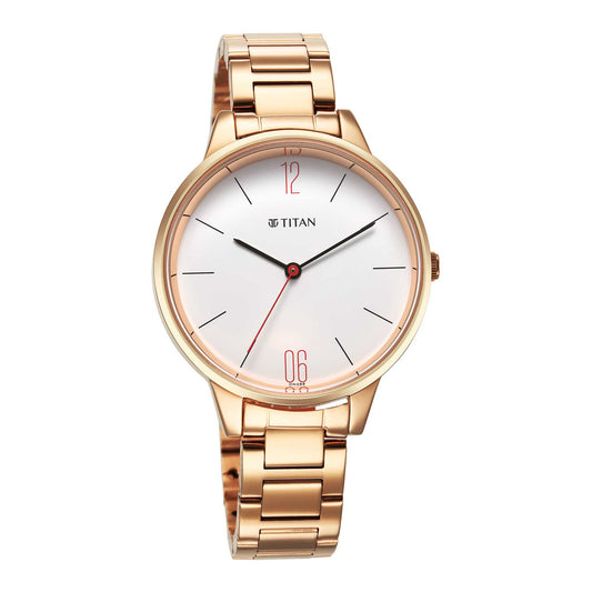 Titan Quartz Analog White Dial Watch for Women