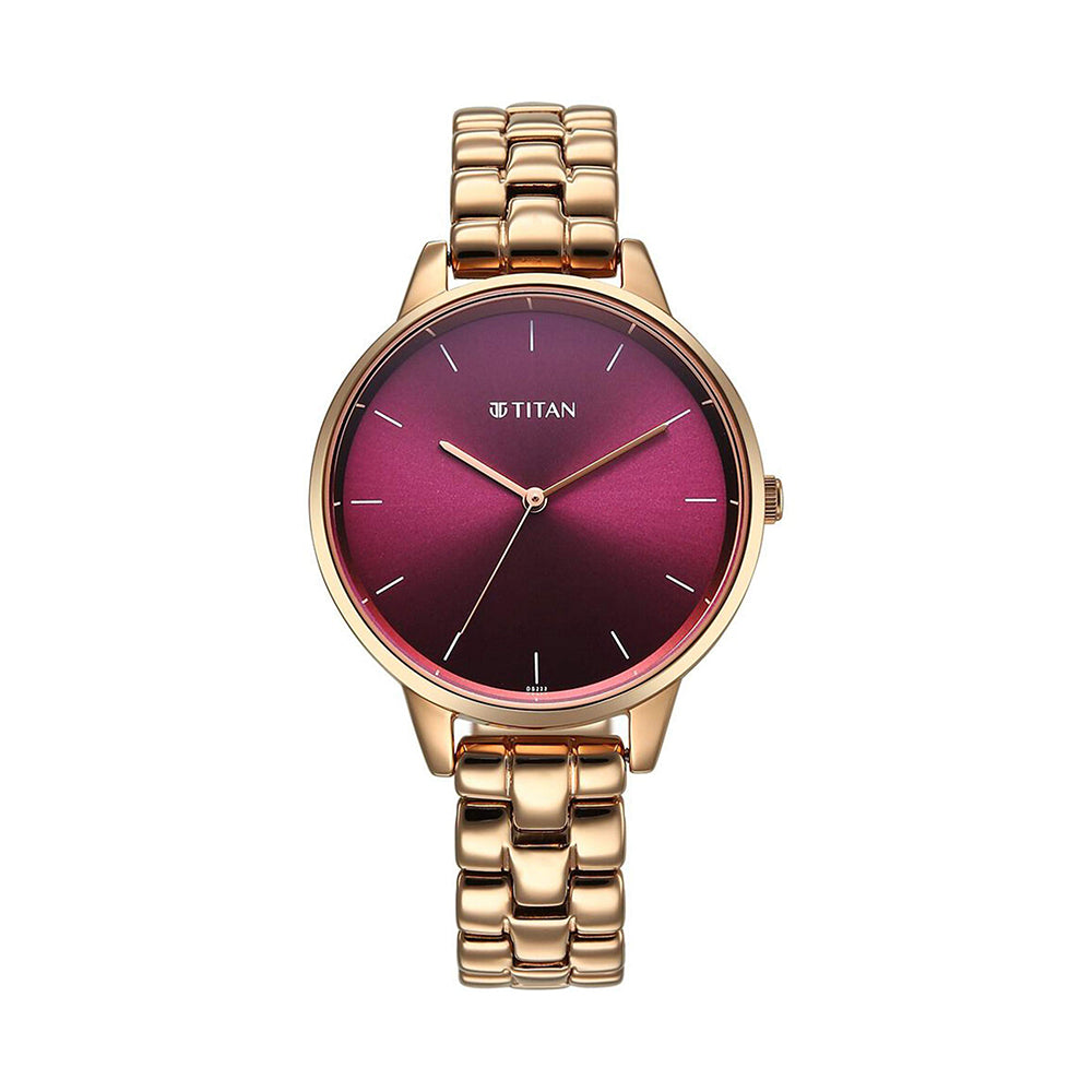 Titan Neo Maroon Dial Metal Strap Watch for Women
