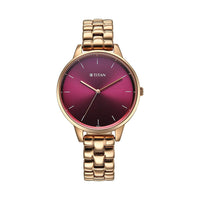 Titan Neo Maroon Dial Metal Strap Watch for Women