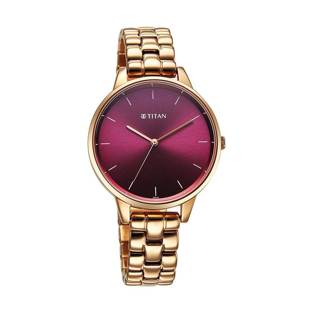 Titan Neo Maroon Dial Metal Strap Watch for Women