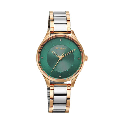 Titan Workwear Green Dial Stainless Steel Strap Watch for Women
