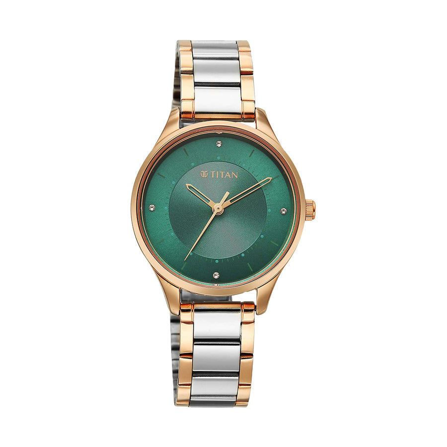 Titan Workwear Green Dial Stainless Steel Strap Watch for Women