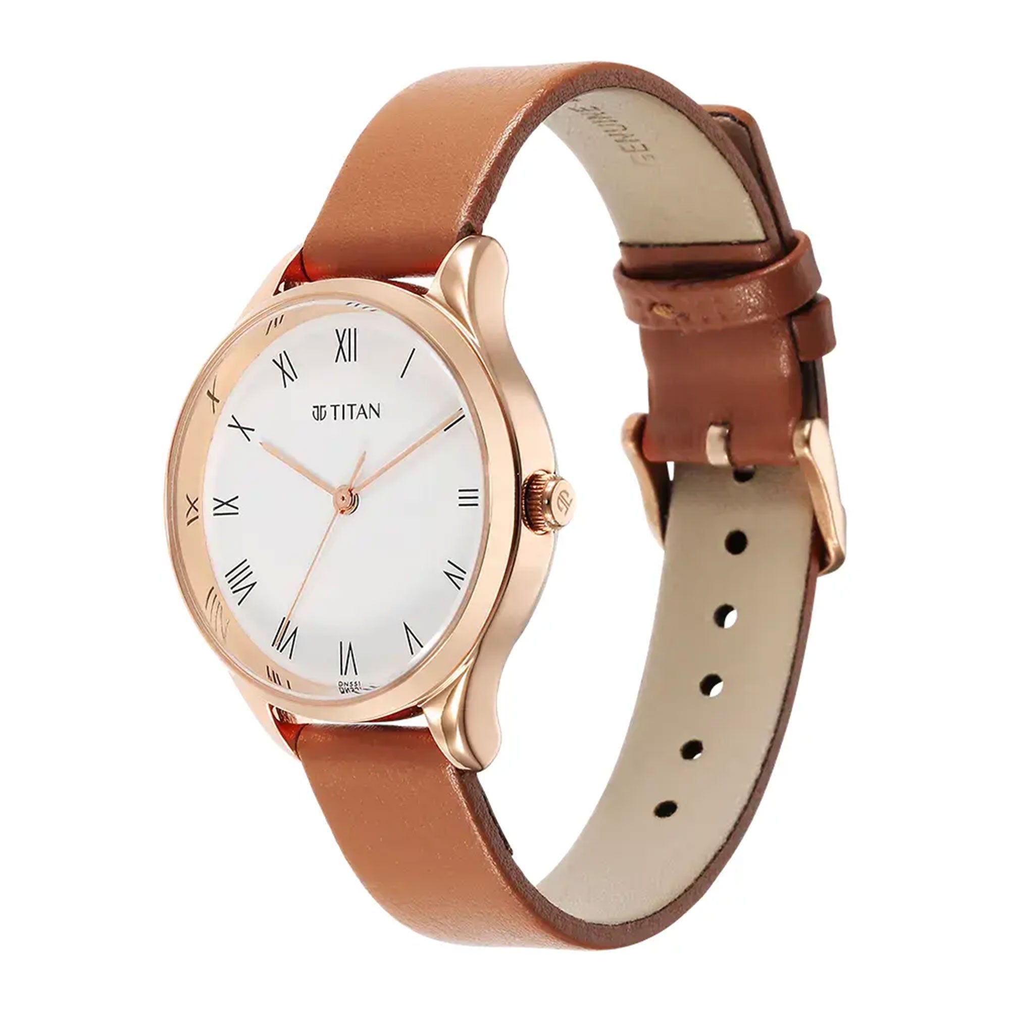 Titan Workwear White Dial Leather Strap Watch for Women