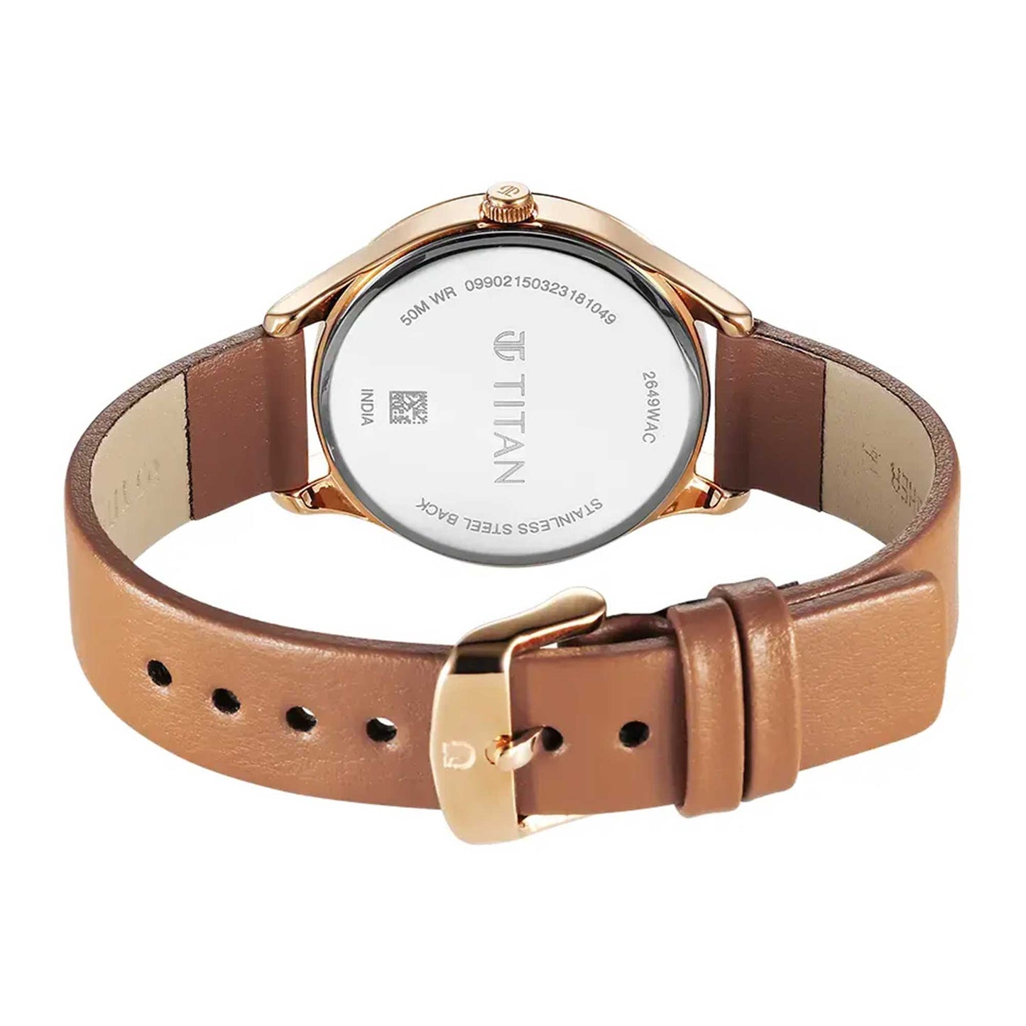 Titan Workwear White Dial Leather Strap Watch for Women