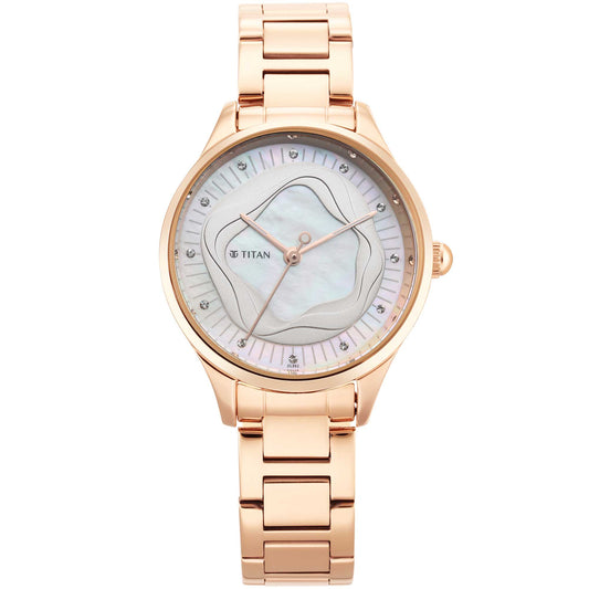 Titan Wander White Dial Women Watch With Stainless Steel Strap