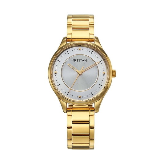 Titan Quartz White Dial Stainless Steel Strap Watch for Women