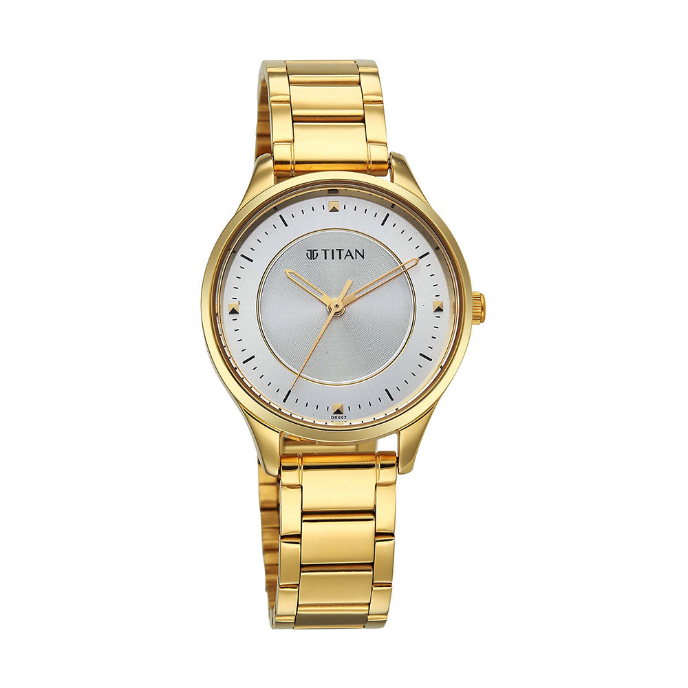 Titan Quartz White Dial Stainless Steel Strap Watch for Women