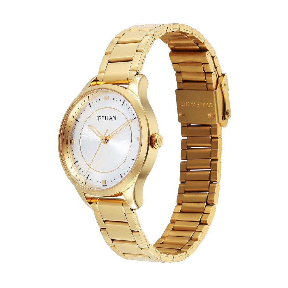 Titan Quartz White Dial Stainless Steel Strap Watch for Women