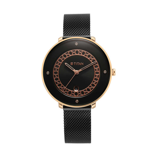 Titan Marhaba Black Dial Stainless Steel Strap Watch for Women