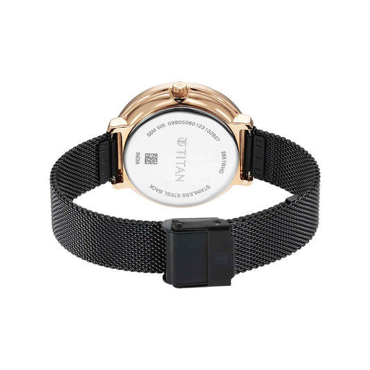 Titan Marhaba Black Dial Women Watch With Steel Mesh Strap