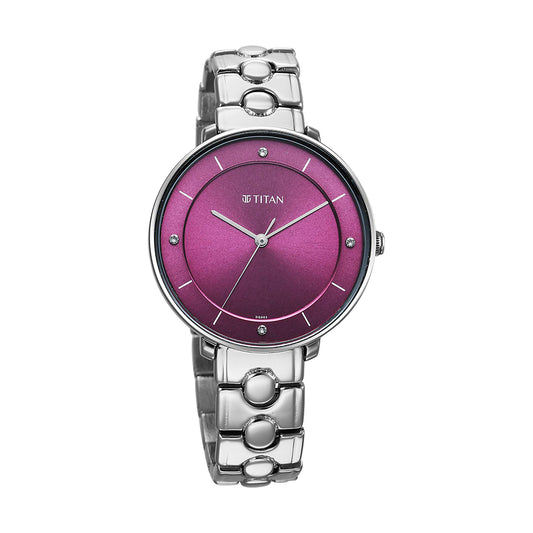 Titan Workwear Maroon Dial Metal Strap Watch for Women