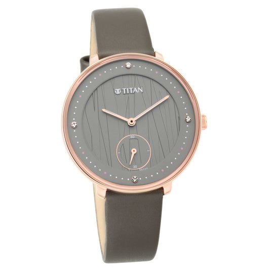 Titan Workwear Black Dial Women Watch With Leather Strap