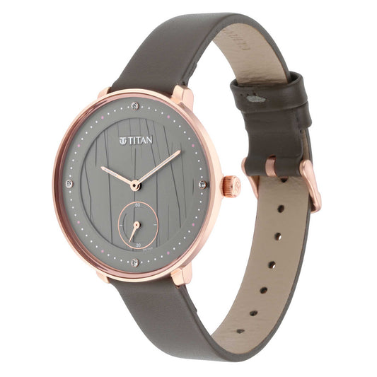 Titan Workwear Black Dial Women Watch With Leather Strap