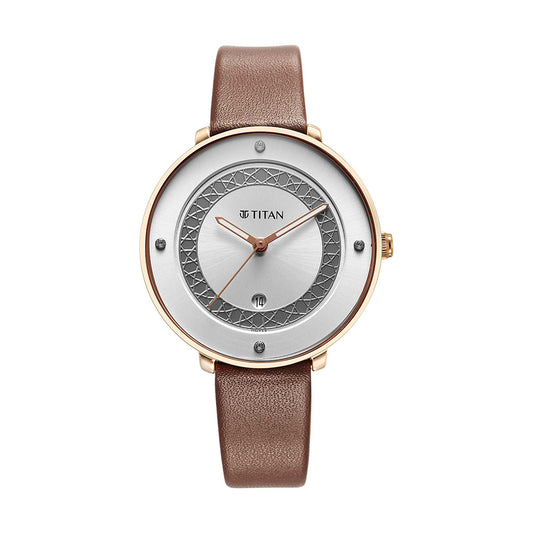 Titan Marhaba Silver white Dial Analog Leather Strap watch for Women