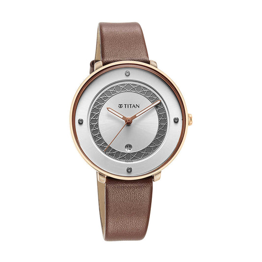 Titan Marhaba Silver white Dial Analog Leather Strap watch for Women
