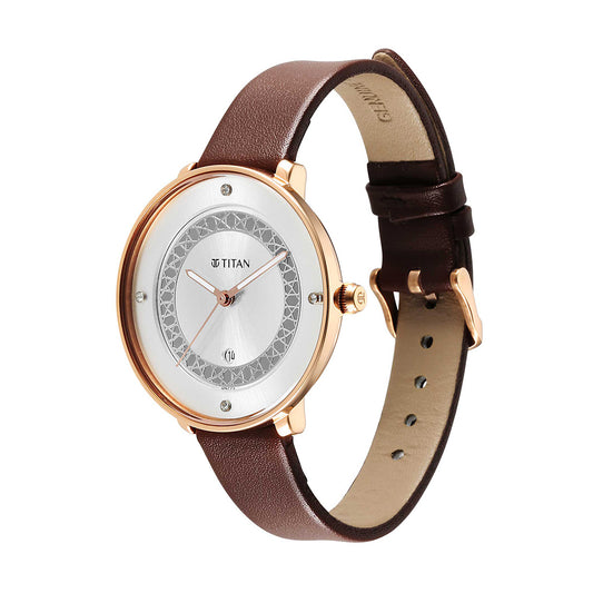 Titan Marhaba Silver white Dial Analog Leather Strap watch for Women