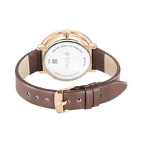 Jam Tangan Tali Kulit Analog Dail Putih Perak Titan Marhaba untuk Wanita