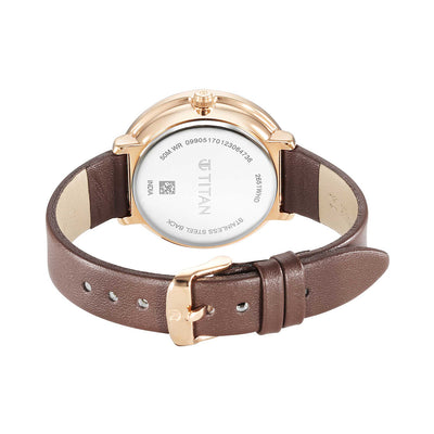Jam Tangan Tali Kulit Analog Dail Putih Perak Titan Marhaba untuk Wanita