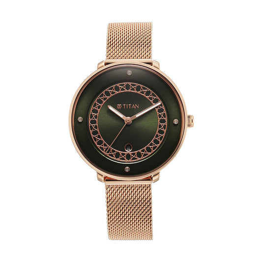 Titan Marhaba Green Dial Stainless Steel Strap Watch for Women