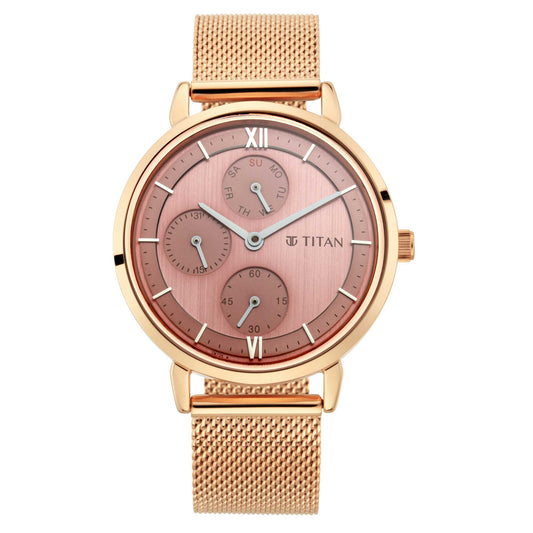 Workwear Watch with Rose Gold Dial Metal Strap-2652WM01