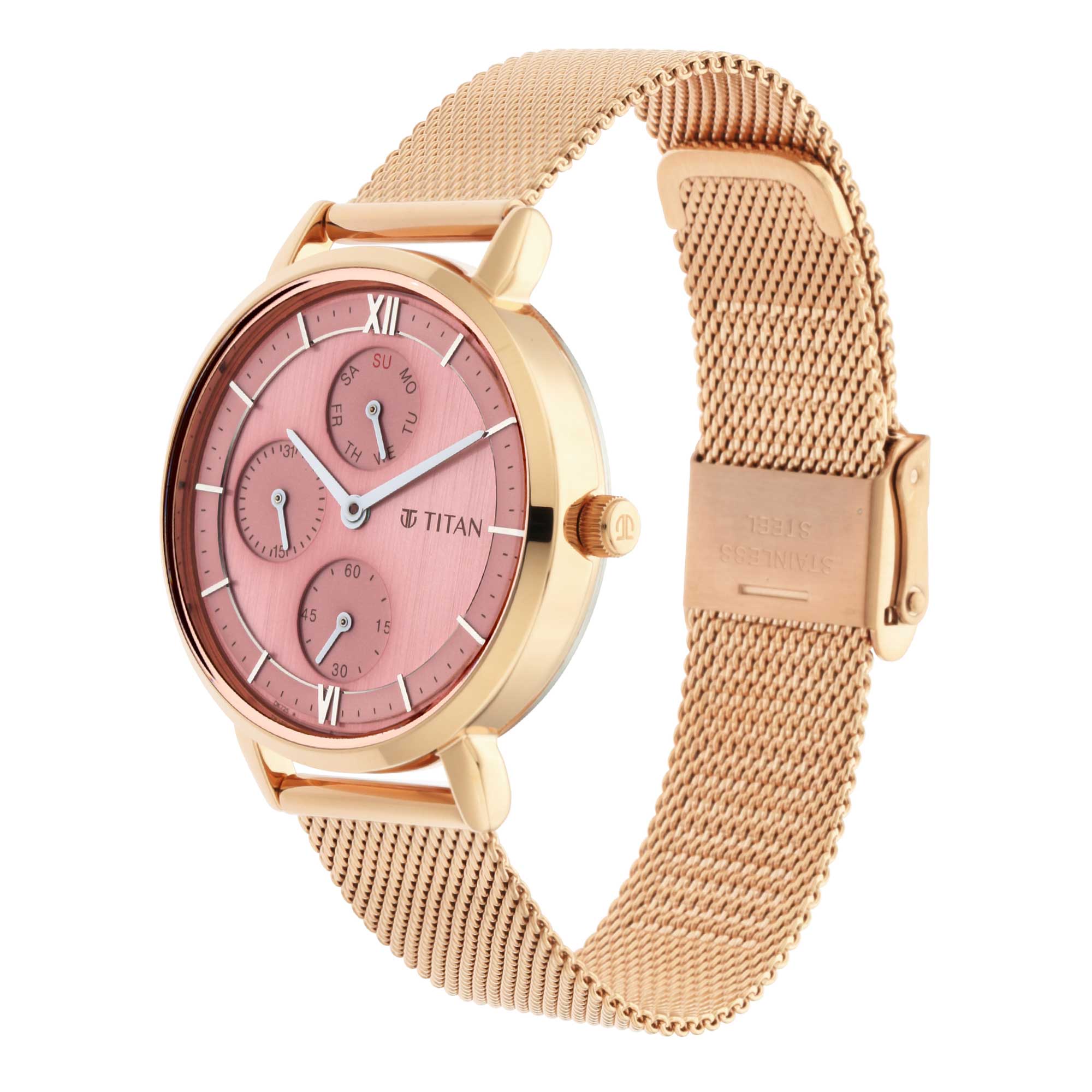 Workwear Watch with Rose Gold Dial Metal Strap-2652WM01