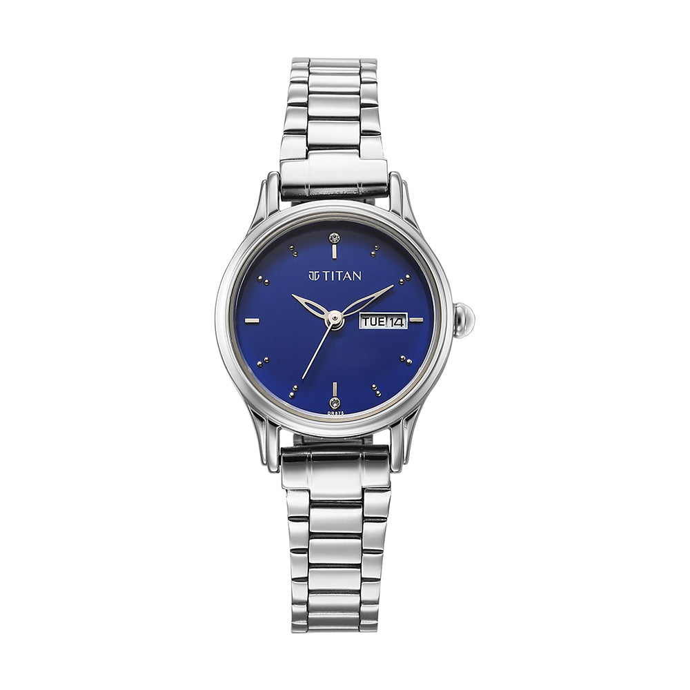 Titan Lagan Blue Dial Stainless Steel Strap Watch for Women