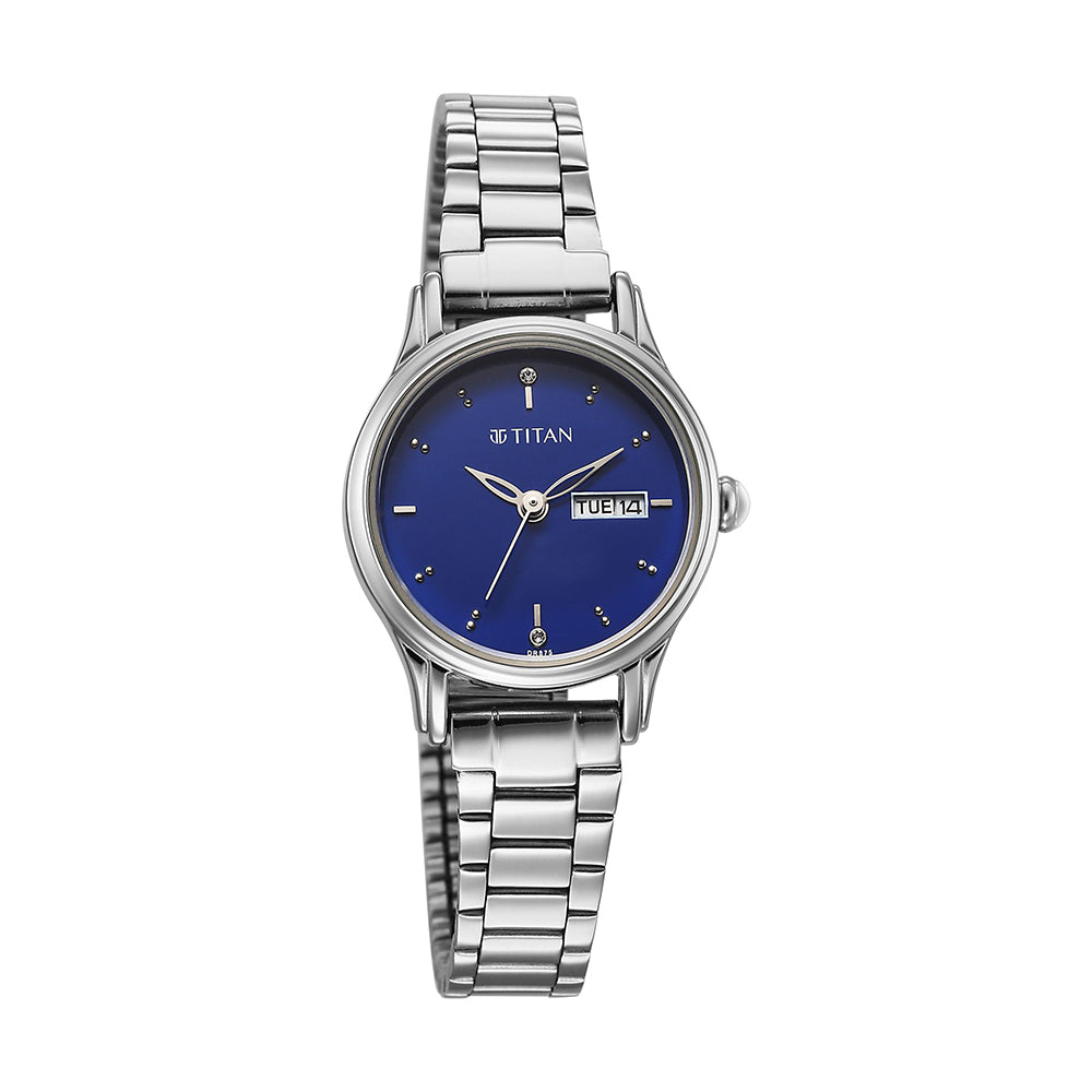 Titan Lagan Blue Dial Stainless Steel Strap Watch for Women