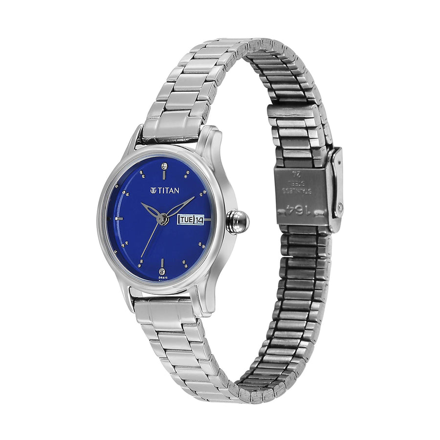 Jam Tangan Tali Keluli Tahan Karat Dail Biru Titan Lagan untuk Wanita