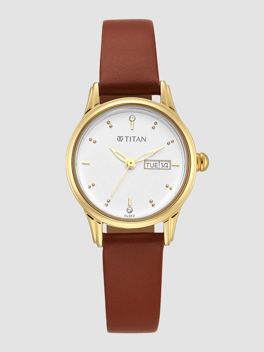 Titan Lagan White Dial Leather Strap Ladies Watch 2656YL01