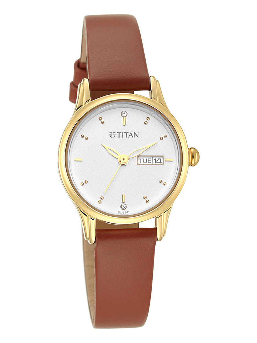 Titan Lagan White Dial Leather Strap Ladies Watch 2656YL01