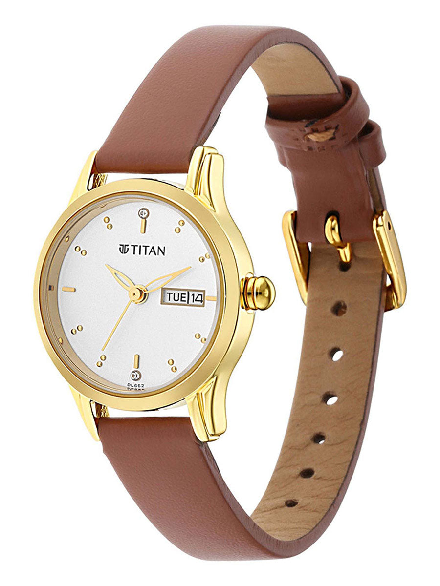 Titan Lagan White Dial Leather Strap Ladies Watch 2656YL01