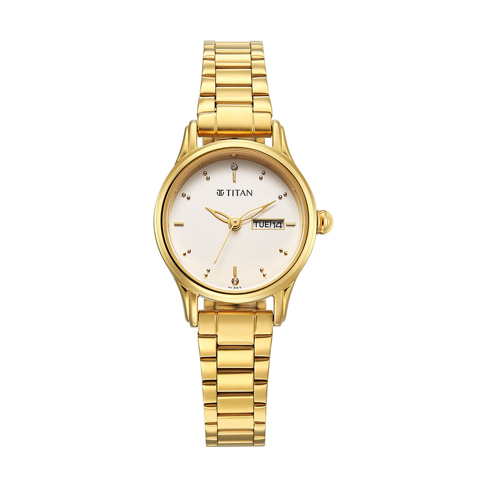 Titan Lagan Gold Dial Stainless Steel Strap Watch for Women