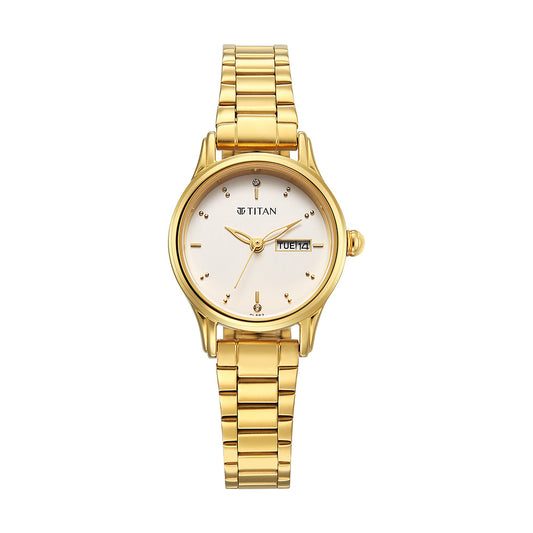 Titan Lagan Gold Dial Stainless Steel Strap Watch for Women