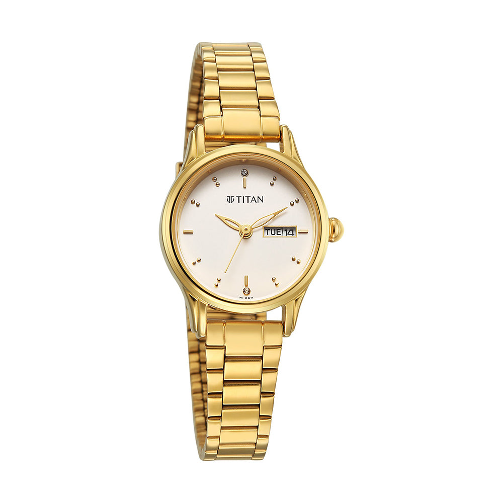 Titan Lagan Gold Dial Stainless Steel Strap Watch for Women
