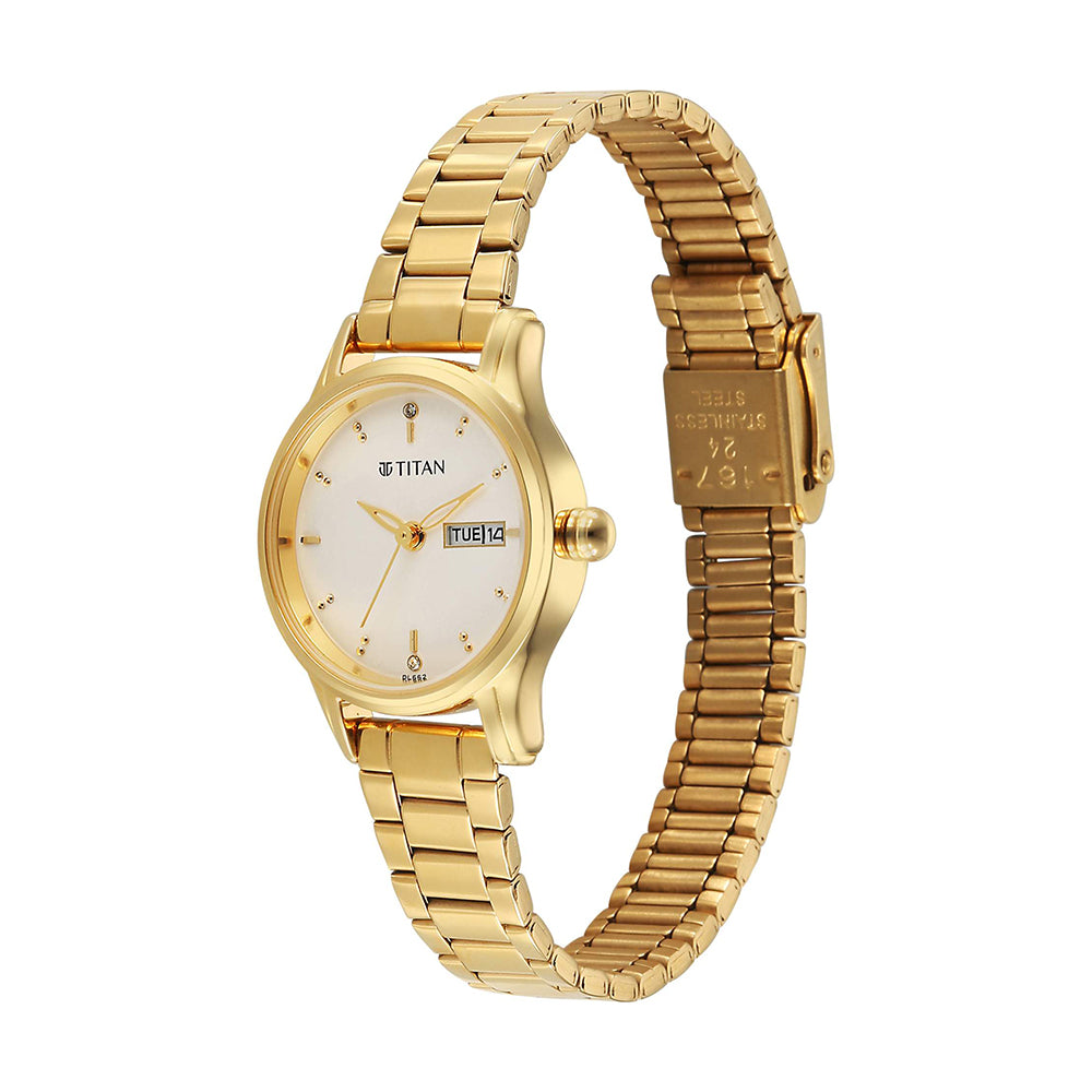 Titan Lagan Gold Dial Stainless Steel Strap Watch for Women