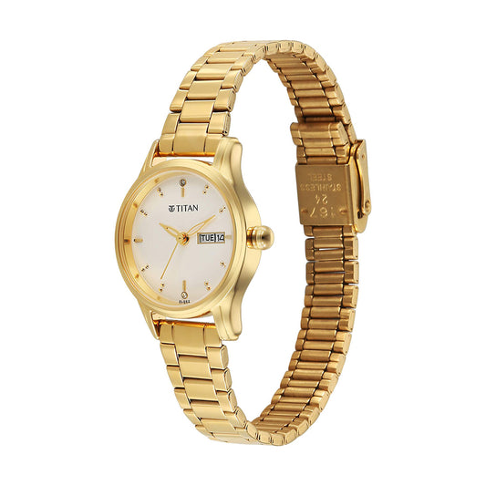 Titan Lagan Gold Dial Stainless Steel Strap Watch for Women