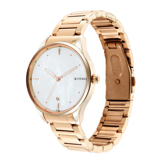 Titan Pastel Dreams White Mother Of Pearl Dial Analog Metal Strap watch for Women