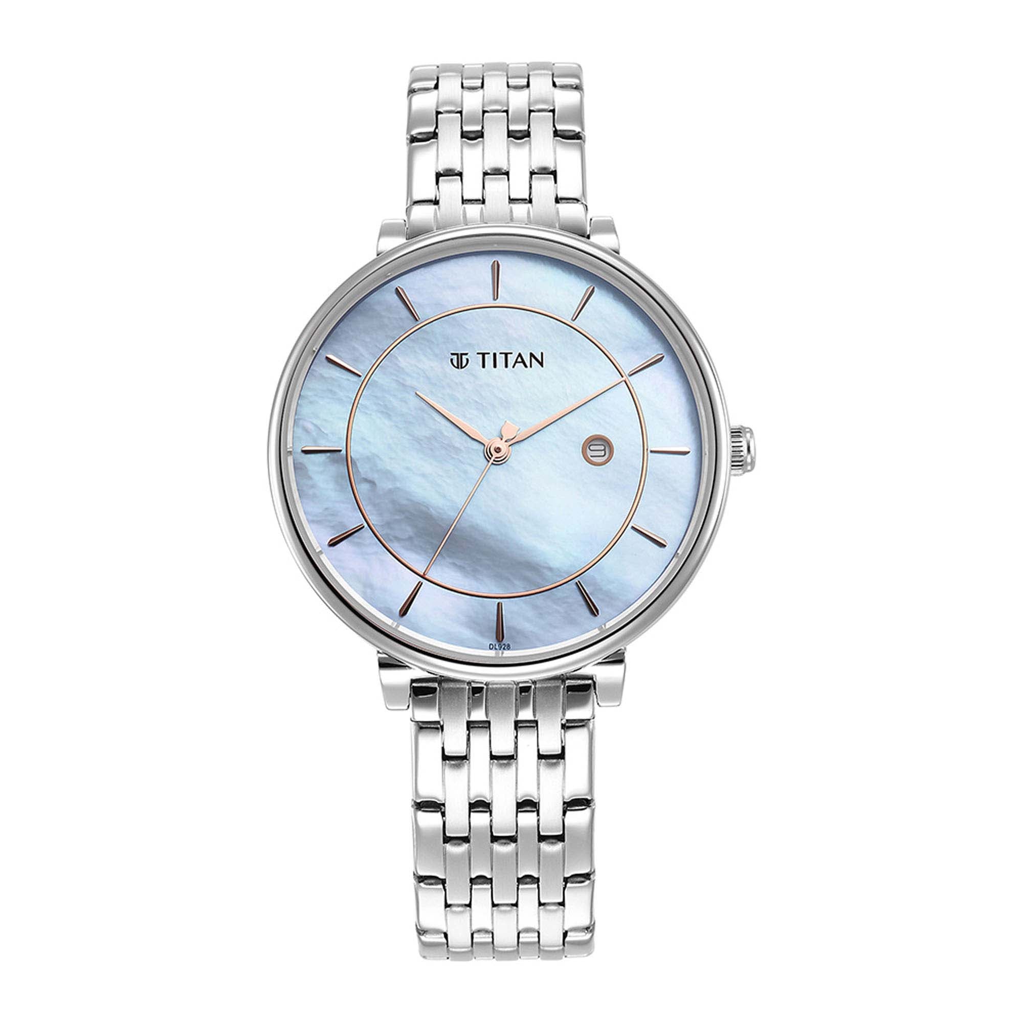 Titan Workwear Blue Dial Analog with Date Stainless Steel Strap Watch for Women