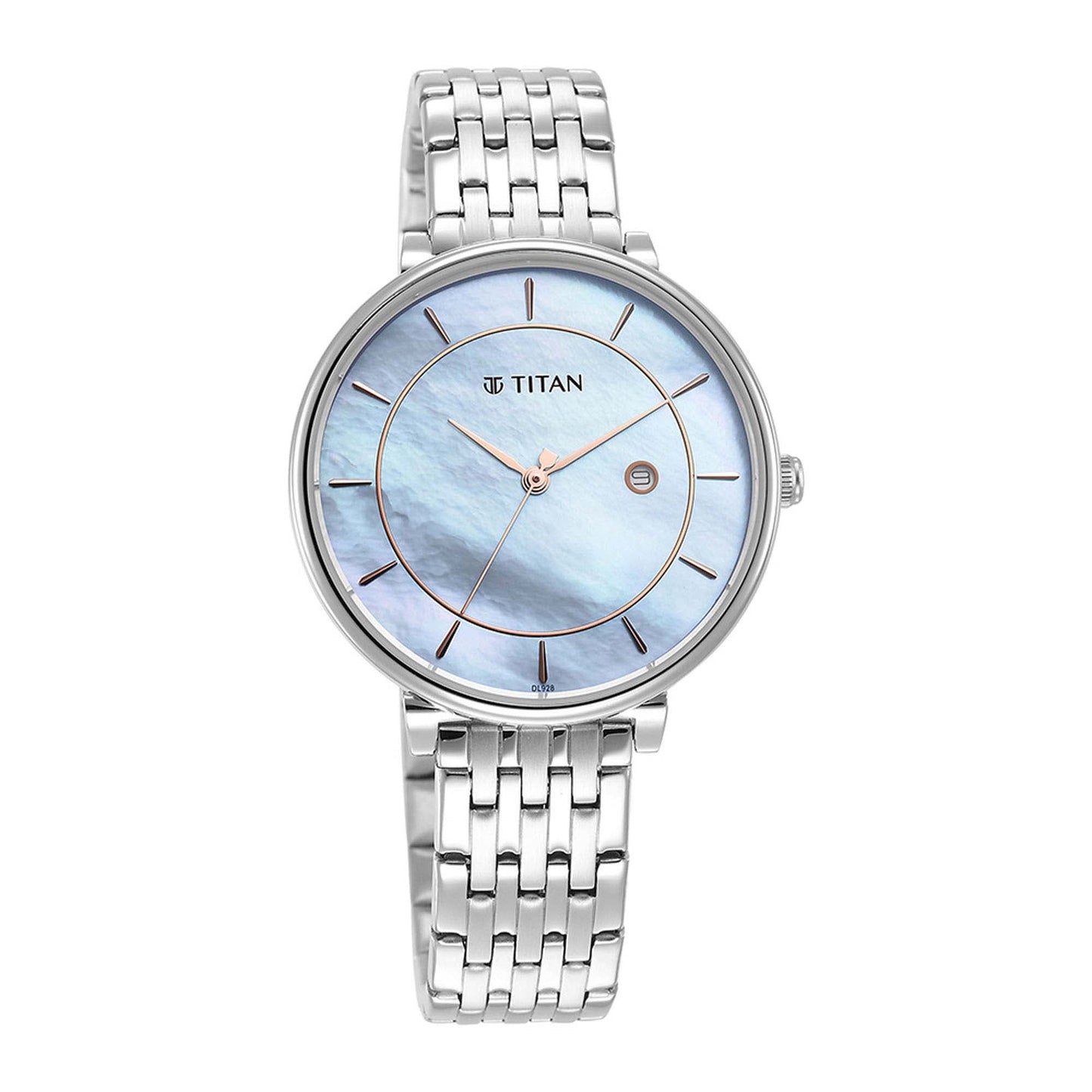 Titan Workwear Blue Dial Analog with Date Stainless Steel Strap Watch for Women