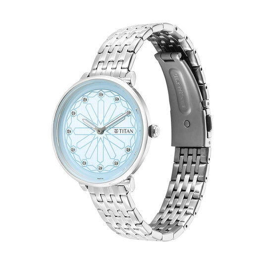 Titan Marhaba Blue Dial Stainless Steel Strap Watch for Women