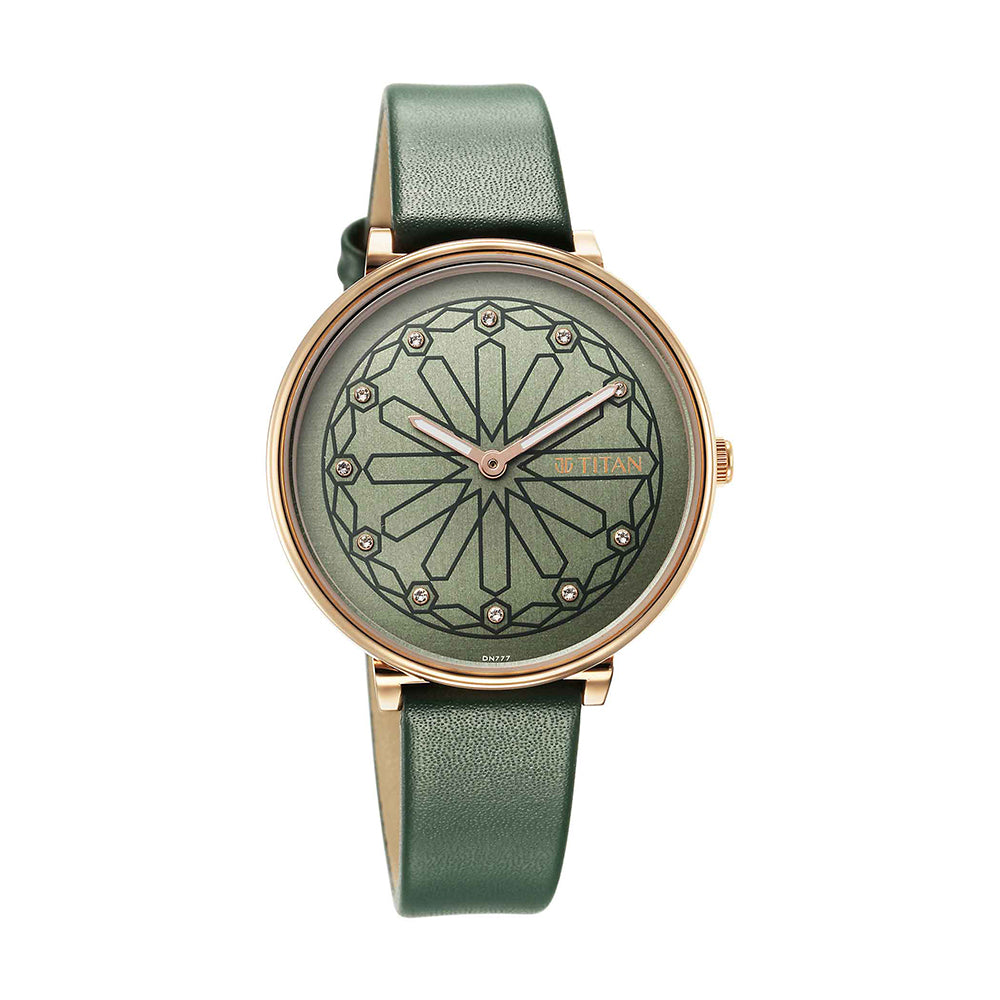 Titan Marhaba Green Dial Women Watch With Leather Strap Women Watch