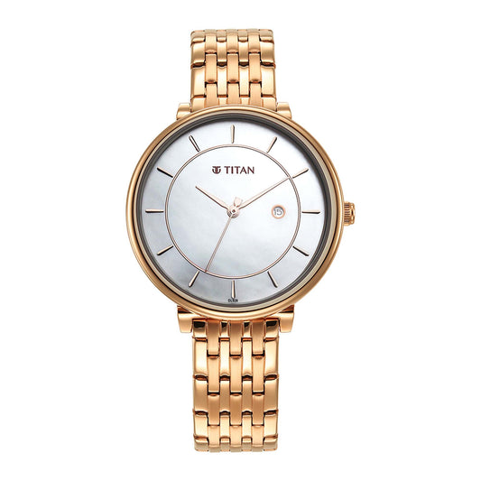 Titan Premium Workwear White Dial Analog with Date Stainless Steel Strap watch for Women