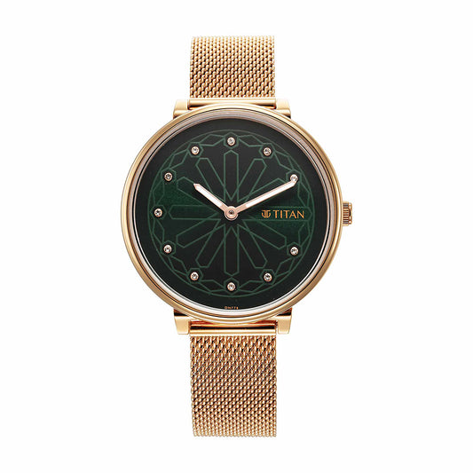 Titan Marhaba Green Dial Stainless Steel Strap for Women
