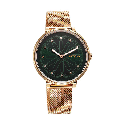 Titan Marhaba Green Dial Stainless Steel Strap for Women
