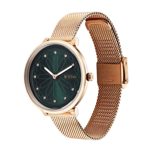 Titan Marhaba Green Dial Stainless Steel Strap for Women