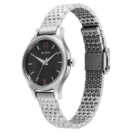 Titan Karishma Quartz Analog Black Dial Silver Stainless Steel Strap Watch For Women(2679SM02)