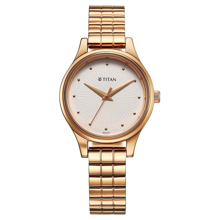 Titan Karishma Quartz Analog Off White Dial Rose Gold Stainless Steel Strap Watch For Women(2679WM02)