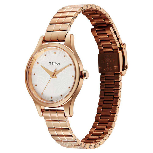 Titan Karishma Quartz Analog Off White Dial Rose Gold Stainless Steel Strap Watch For Women(2679WM02)