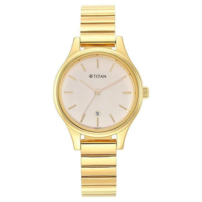 Jam Tangan Tali Keluli Tahan Karat Analog Dail Beige Titan Karishma untuk Wanita (2679YM01)